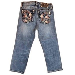 MISS ME Girl's Cuffed Capri Blue Denim Jeans - Girl's Size 14